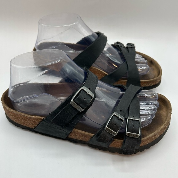 Birkenstock Franca Natural Leather Oiled Black Sandal Slides Size 37. US  6-6.5 - Picture 9 of 12